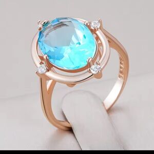 Aquamarine Gemstone & 585/14k Rose Gold Ring 8